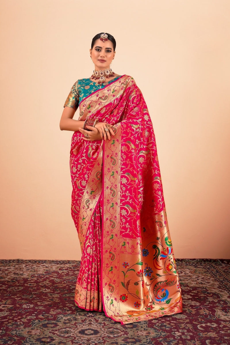 Silk Blend Paithani Saree with Fine Zari & Thread Weave