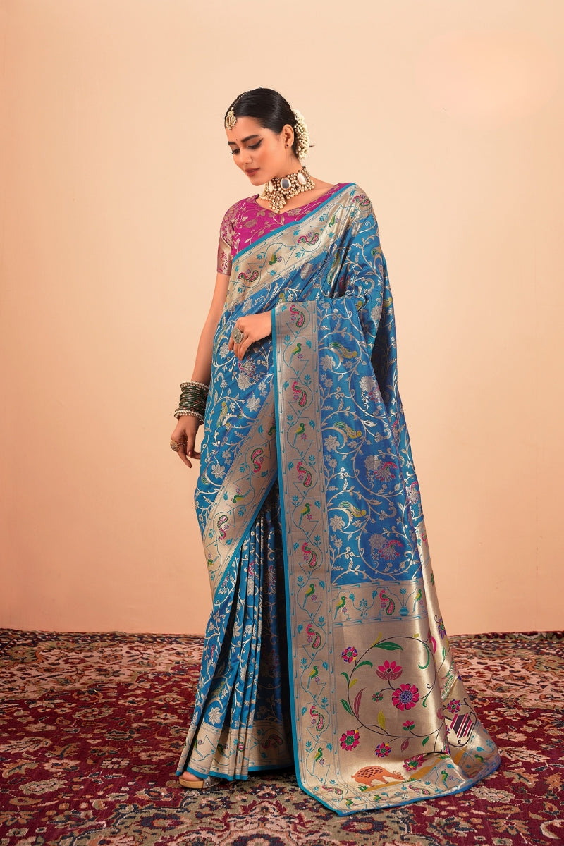 Silk Blend Paithani Saree with Fine Zari & Thread Weave