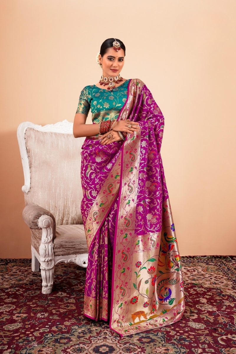Silk Blend Paithani Saree with Fine Zari & Thread Weave