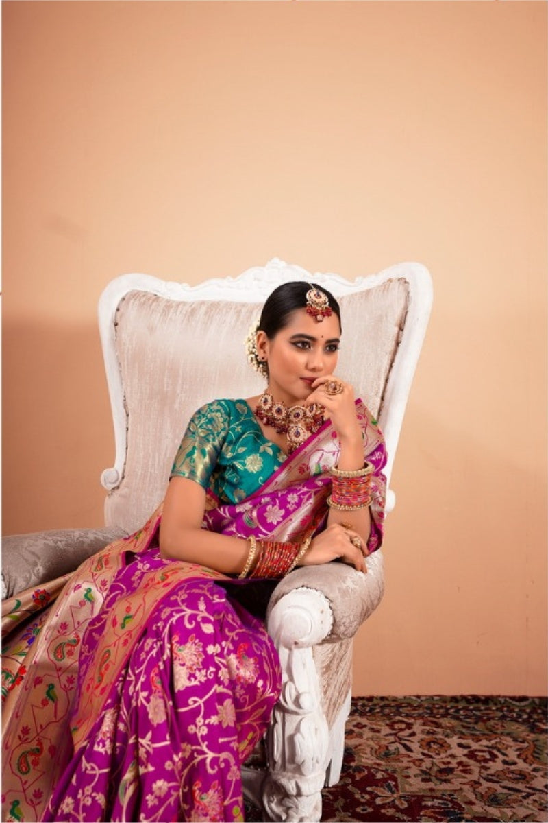 Silk Blend Paithani Saree with Fine Zari & Thread Weave