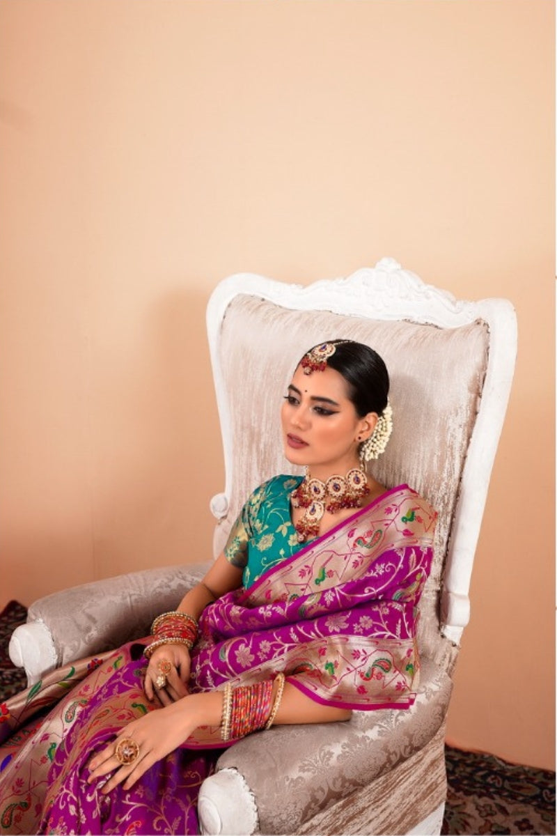 Silk Blend Paithani Saree with Fine Zari & Thread Weave