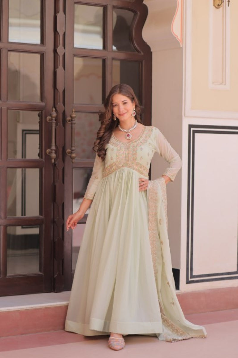 Star Georgette Gown with Beads & Sequin Multi Embroidery
