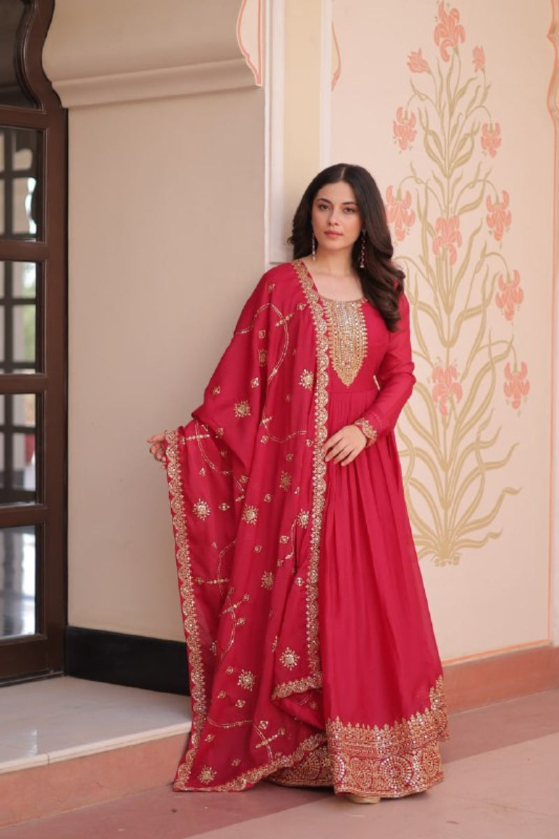 Star Georgette Gown with Dupatta Zari & Sequins Work