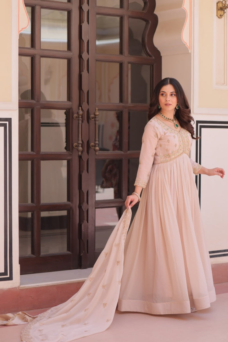 Star Georgette Gown with Beads & Sequin Multi Embroidery
