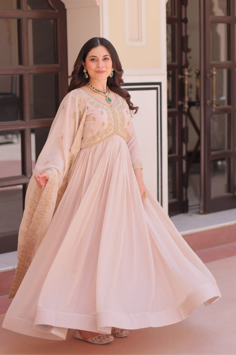 Star Georgette Gown with Beads & Sequin Multi Embroidery