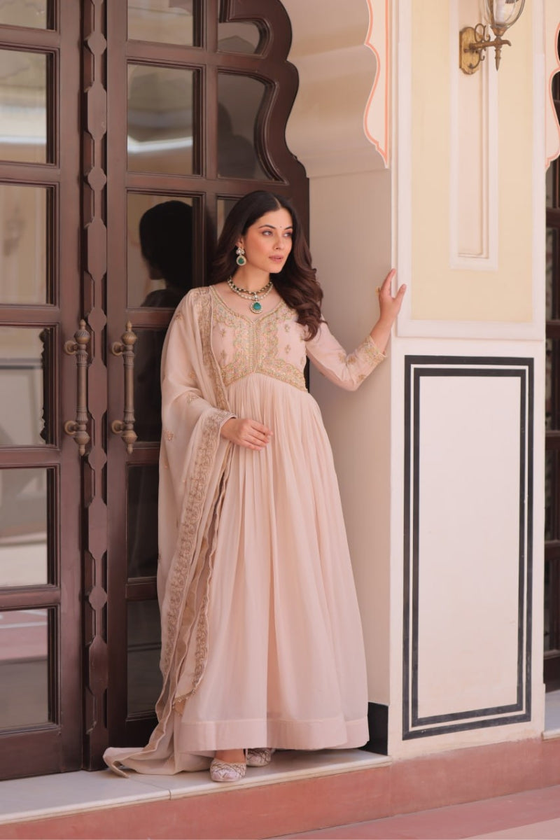 Star Georgette Gown with Beads & Sequin Multi Embroidery