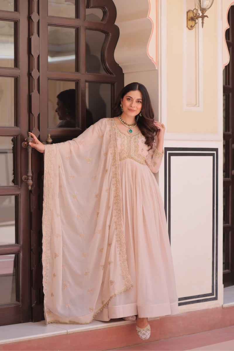 Star Georgette Gown with Beads & Sequin Multi Embroidery