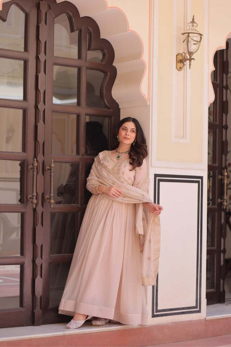 Star Georgette Gown with Beads & Sequin Multi Embroidery