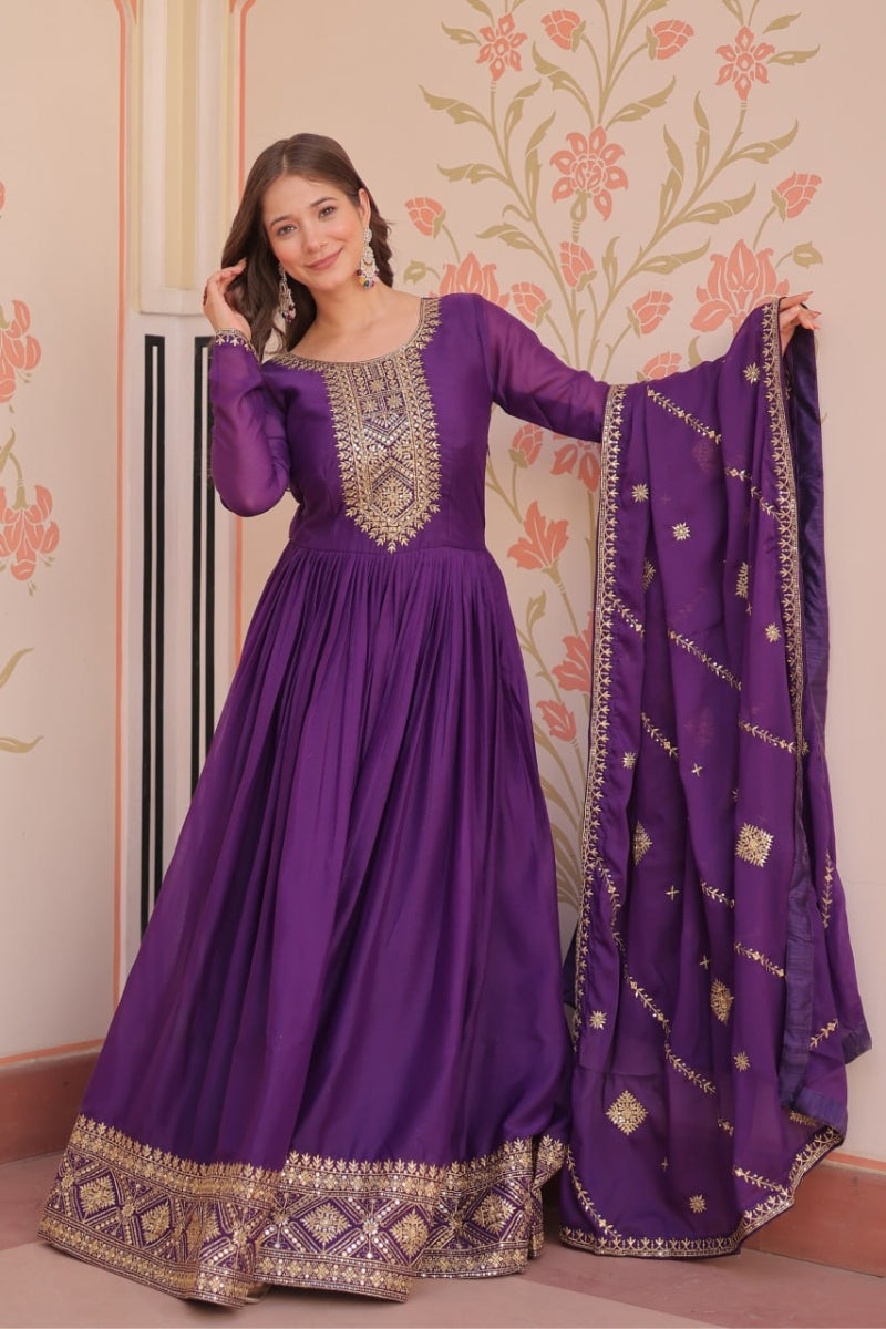 Star Georgette Gown with Dupatta Zari & Sequins Work