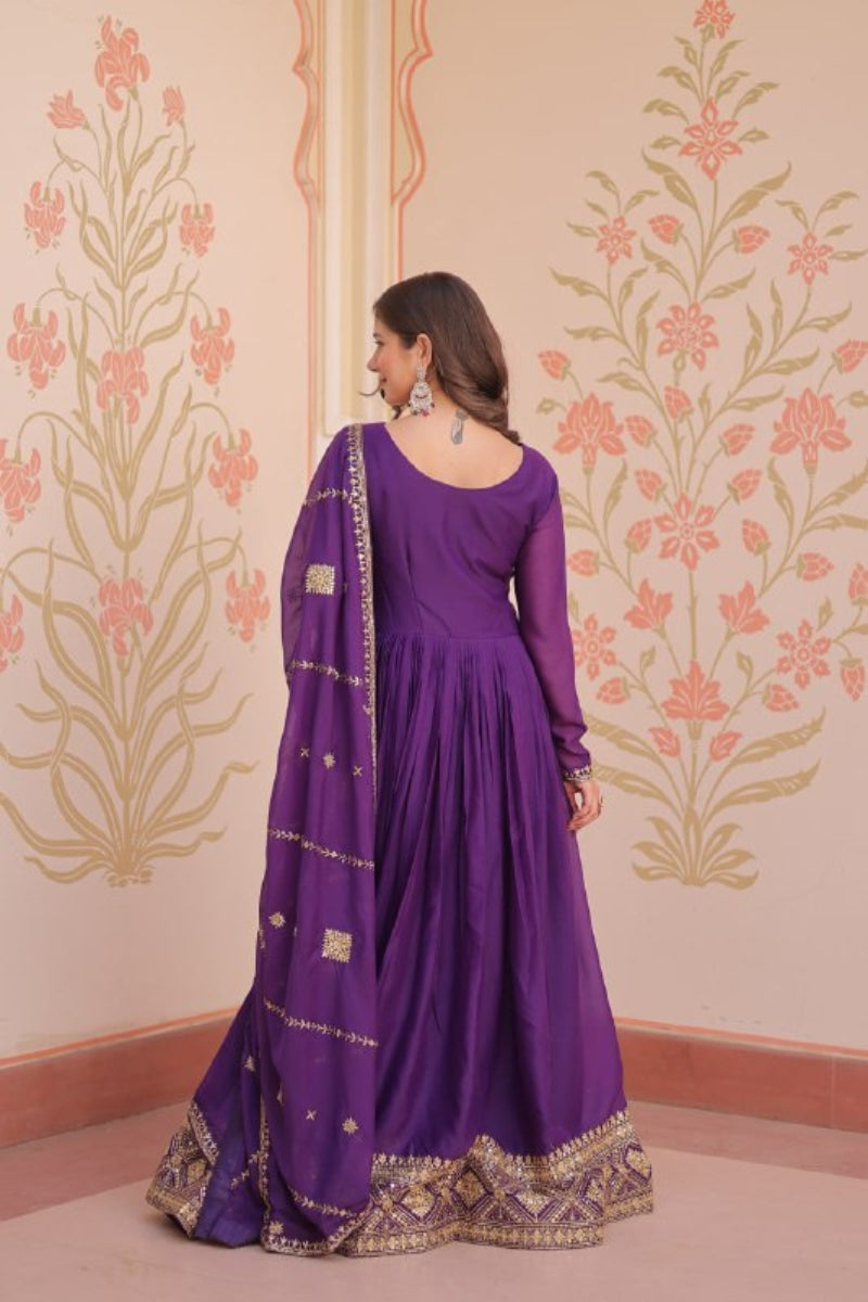 Star Georgette Gown with Dupatta Zari & Sequins Work