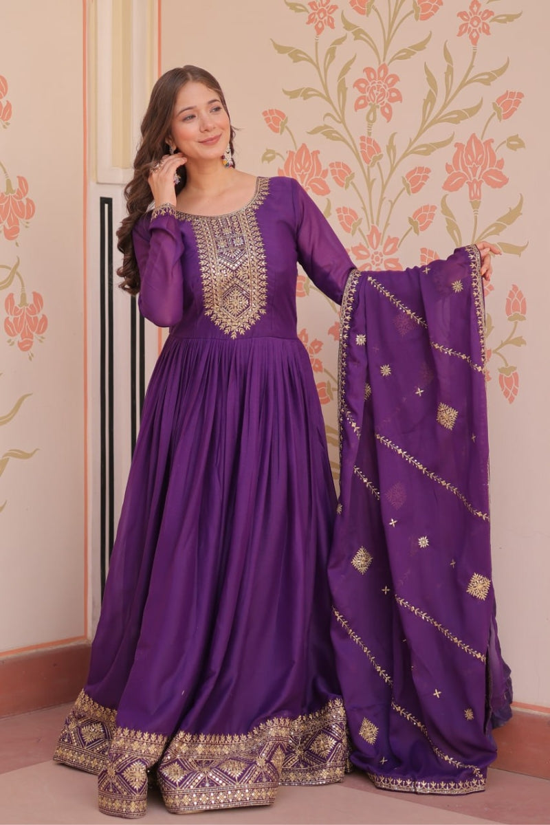 Star Georgette Gown with Dupatta Zari & Sequins Work
