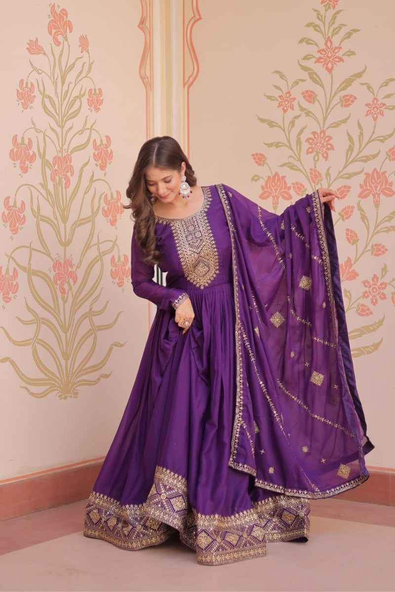 Star Georgette Gown with Dupatta Zari & Sequins Work