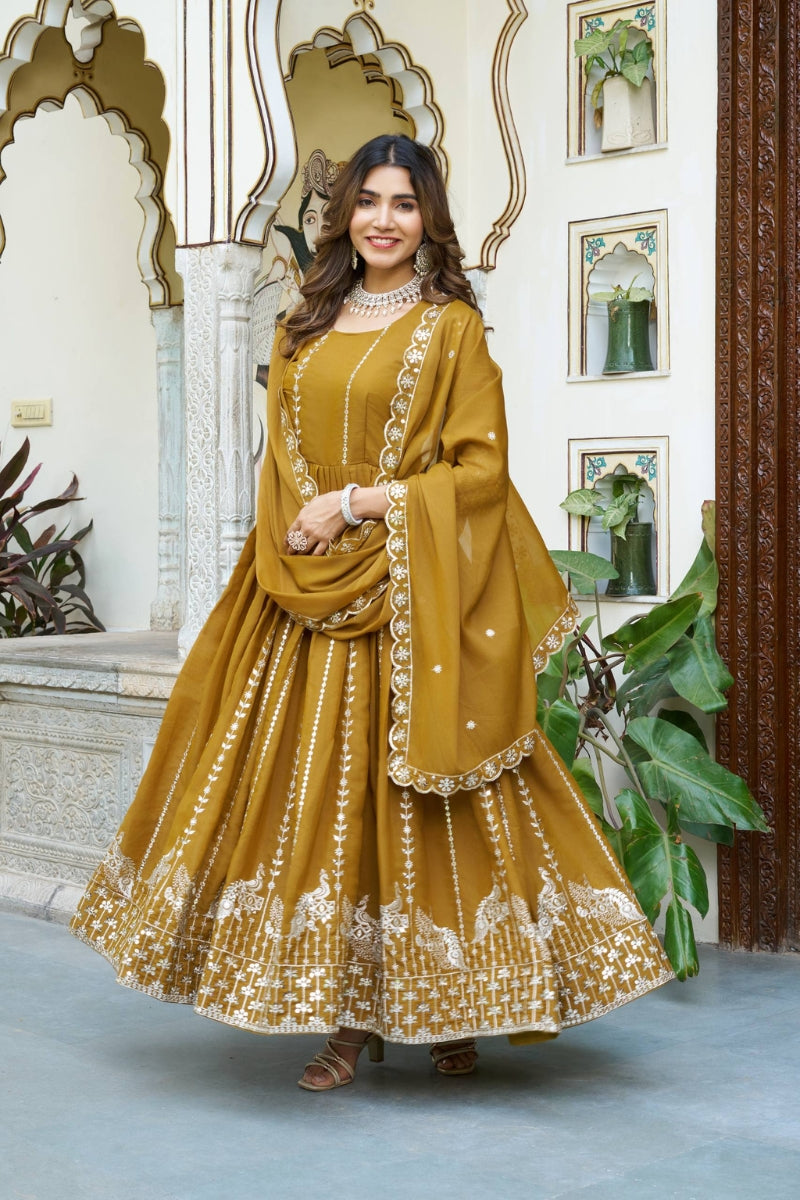 Star Georgette Sequin Embroidered Gown with Dupatta
