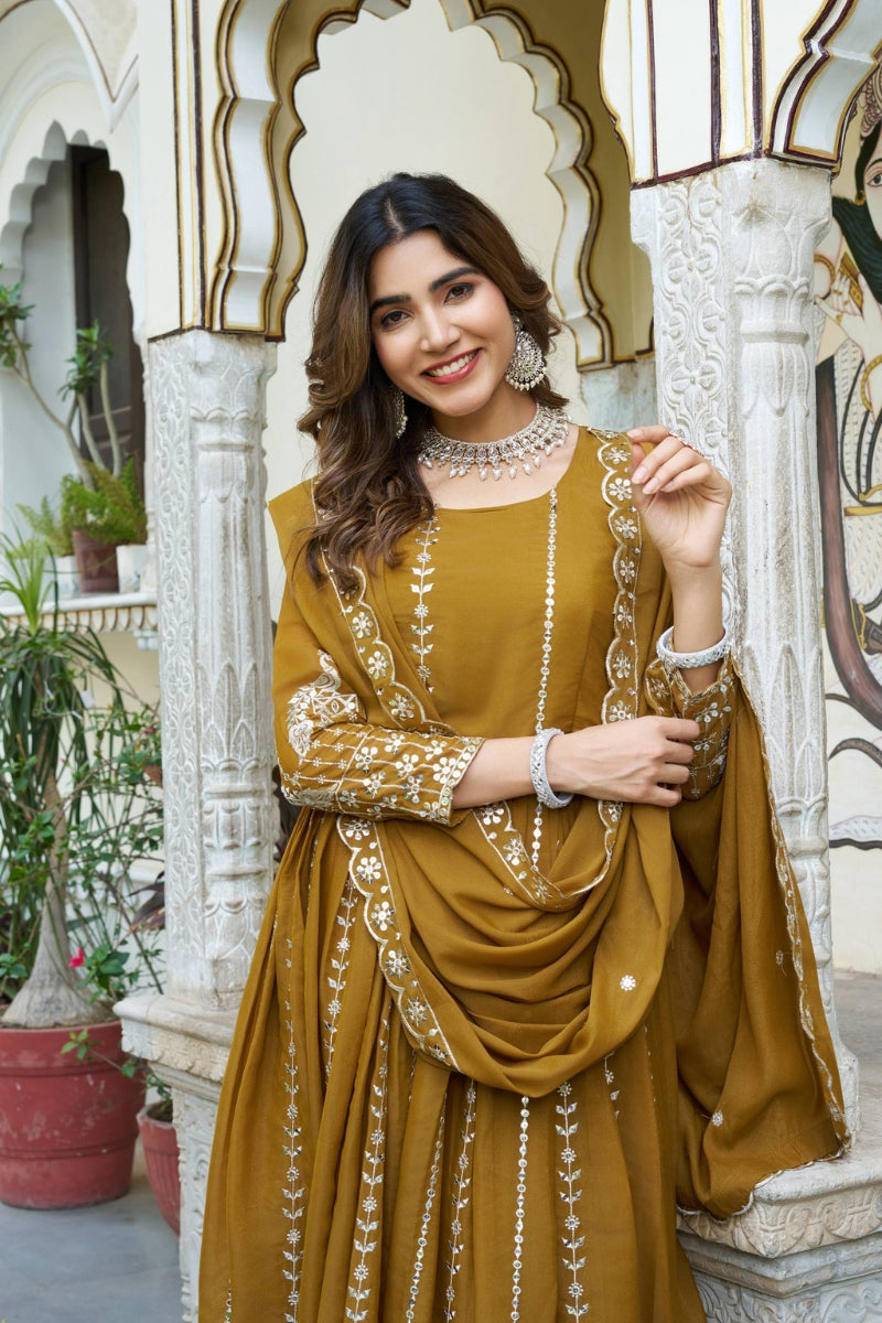 Star Georgette Sequin Embroidered Gown with Dupatta