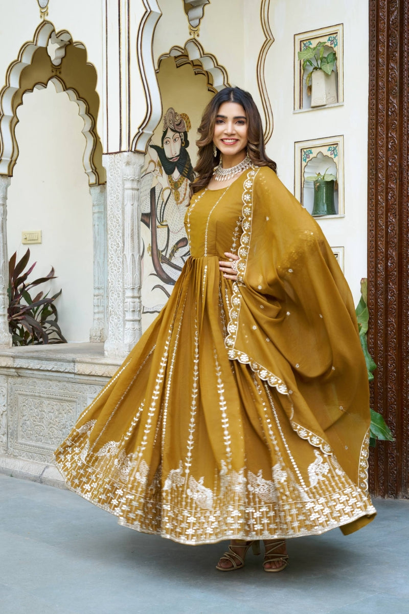 Star Georgette Sequin Embroidered Gown with Dupatta