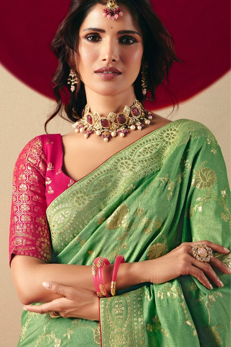 Viscose Dola Silk Saree with Rich Zari Weaving & Designer Tassels