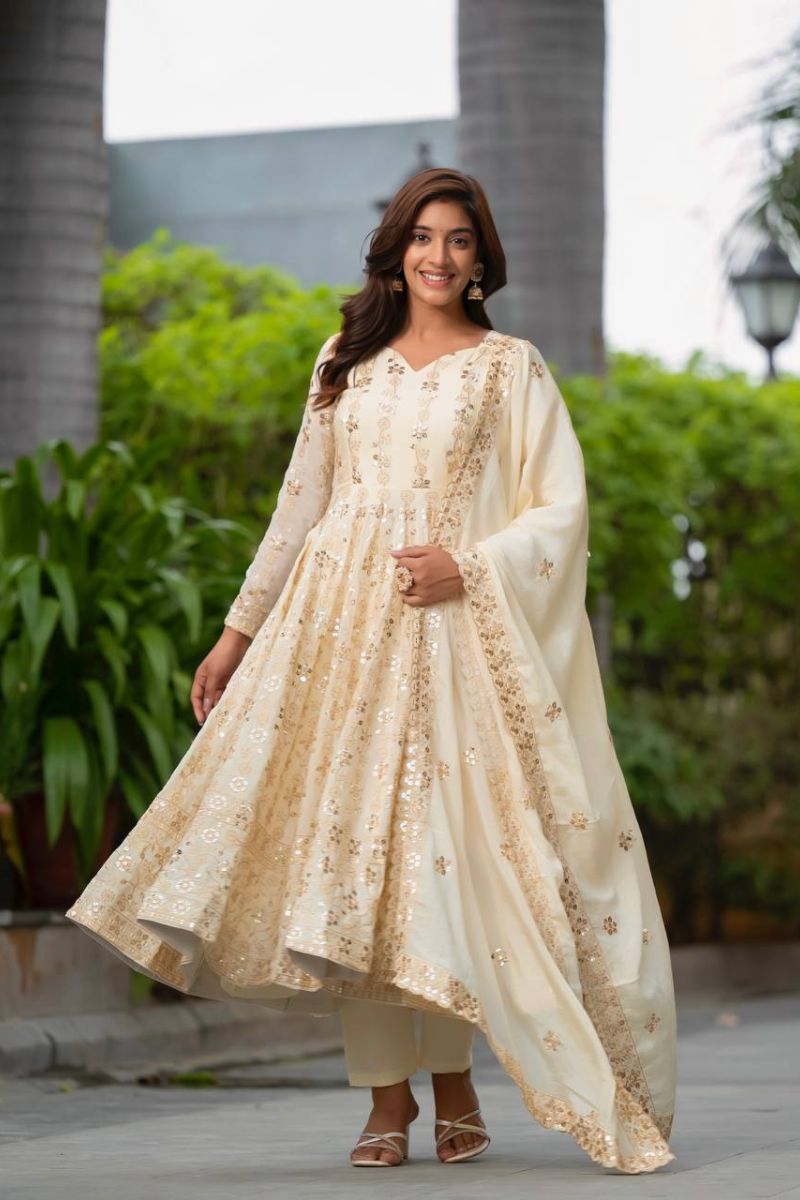 Pure Chinon Silk Anarkali Set with Dupatta Heavy Sequin Embroidery Work