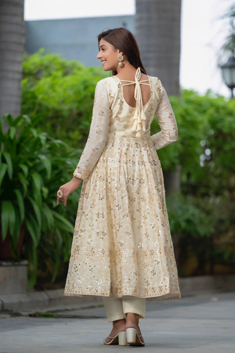 Pure Chinon Silk Anarkali Set with Dupatta Heavy Sequin Embroidery Work